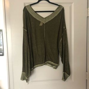 Green Free People Waffle Knit Thermal Long Sleeve